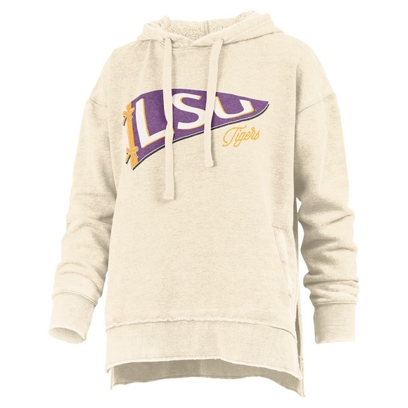 Women's Pressbox Cream LSU Tigers Marni Pullover Hoodie Size L Retail $74.99 - Picture 2 of 3